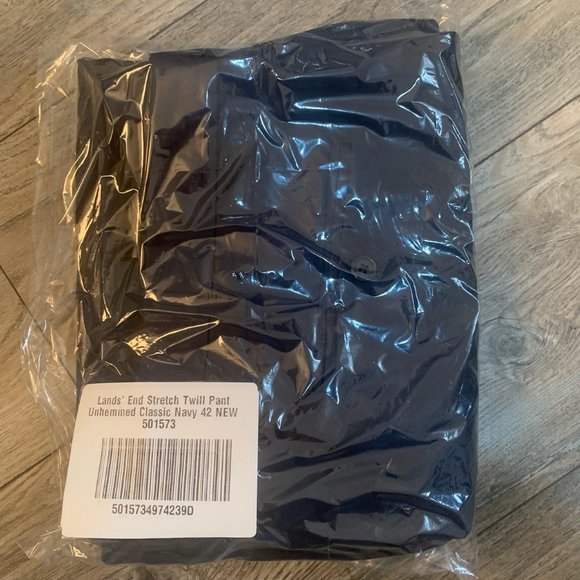 NWT LANDS' END STRETCH TWILL PANTS CLASSIC NAVY 42- UNHEMMED - Picture 7 of 9